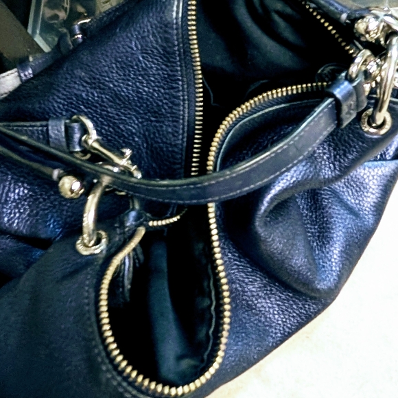 Coach Mia Shoulder Bag Pebble Leather In Navy Blue Silver UPDATED - Picture 12 of 15